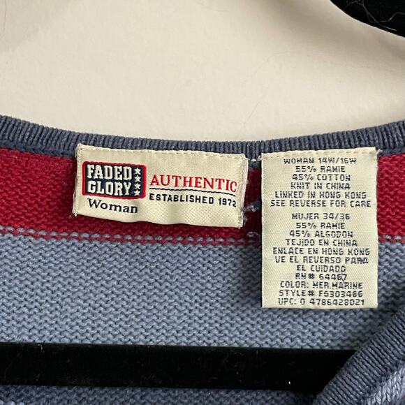 Vintage Faded Glory 14W/16W stripe flare long sleeve Y2K blue white fairycore - Picture 4 of 8